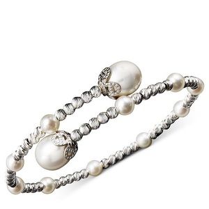 Sterling Silver Pearl Sparkle Bead Cuff Bracelet
